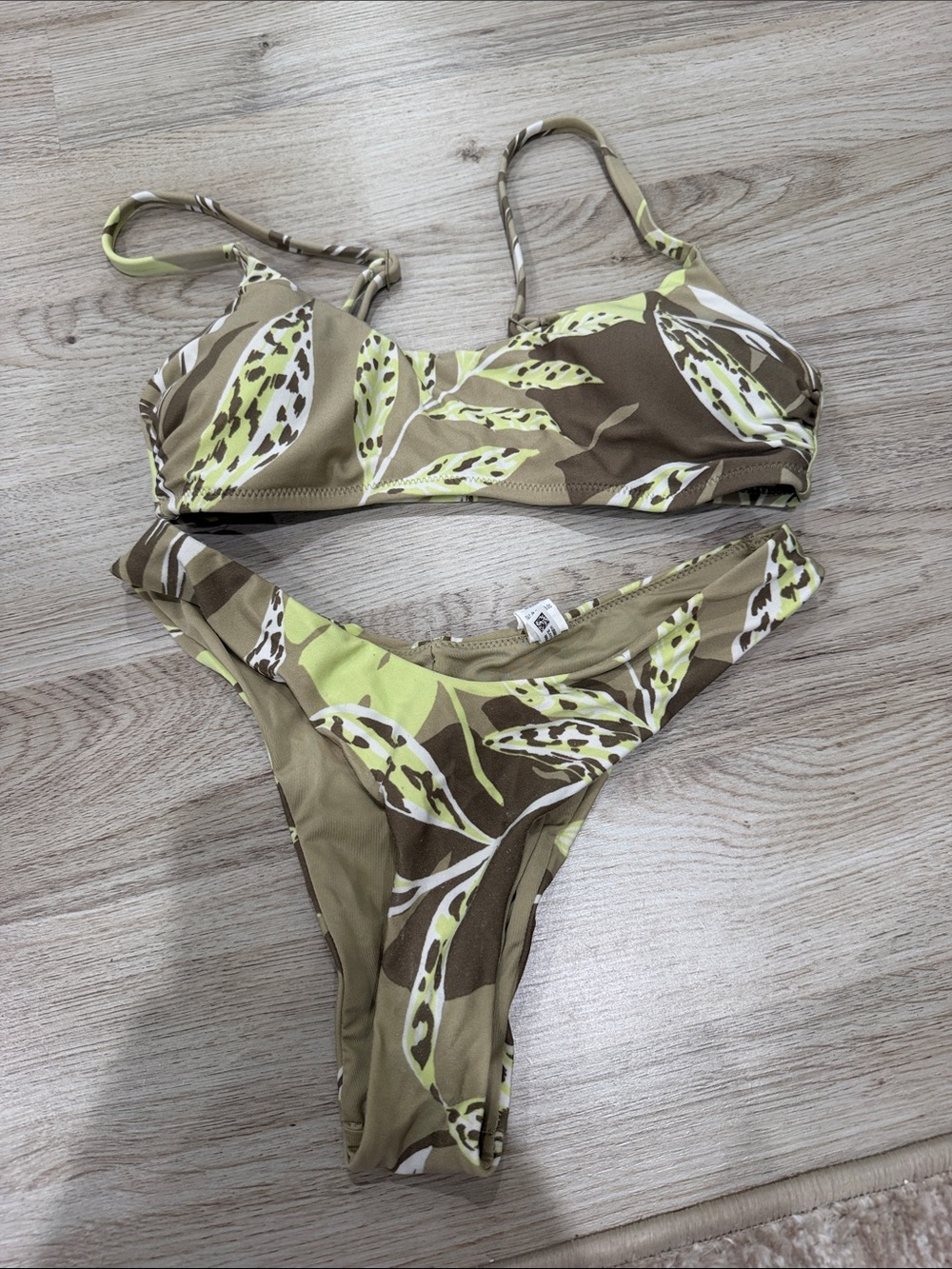 aerie Olive and Brown Leaf-Print Bikini Set